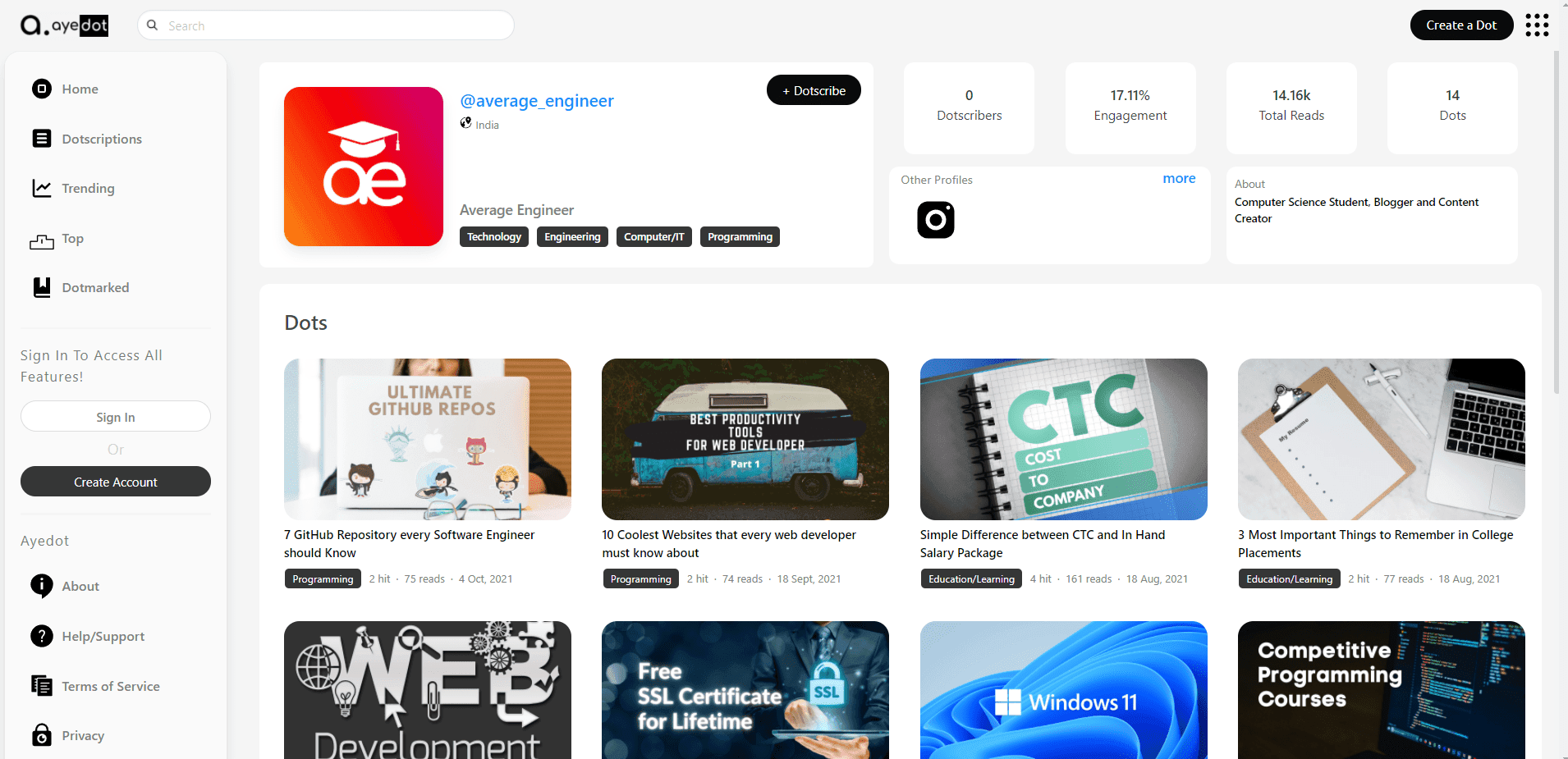 AyeDot - A Short Blogging Platform