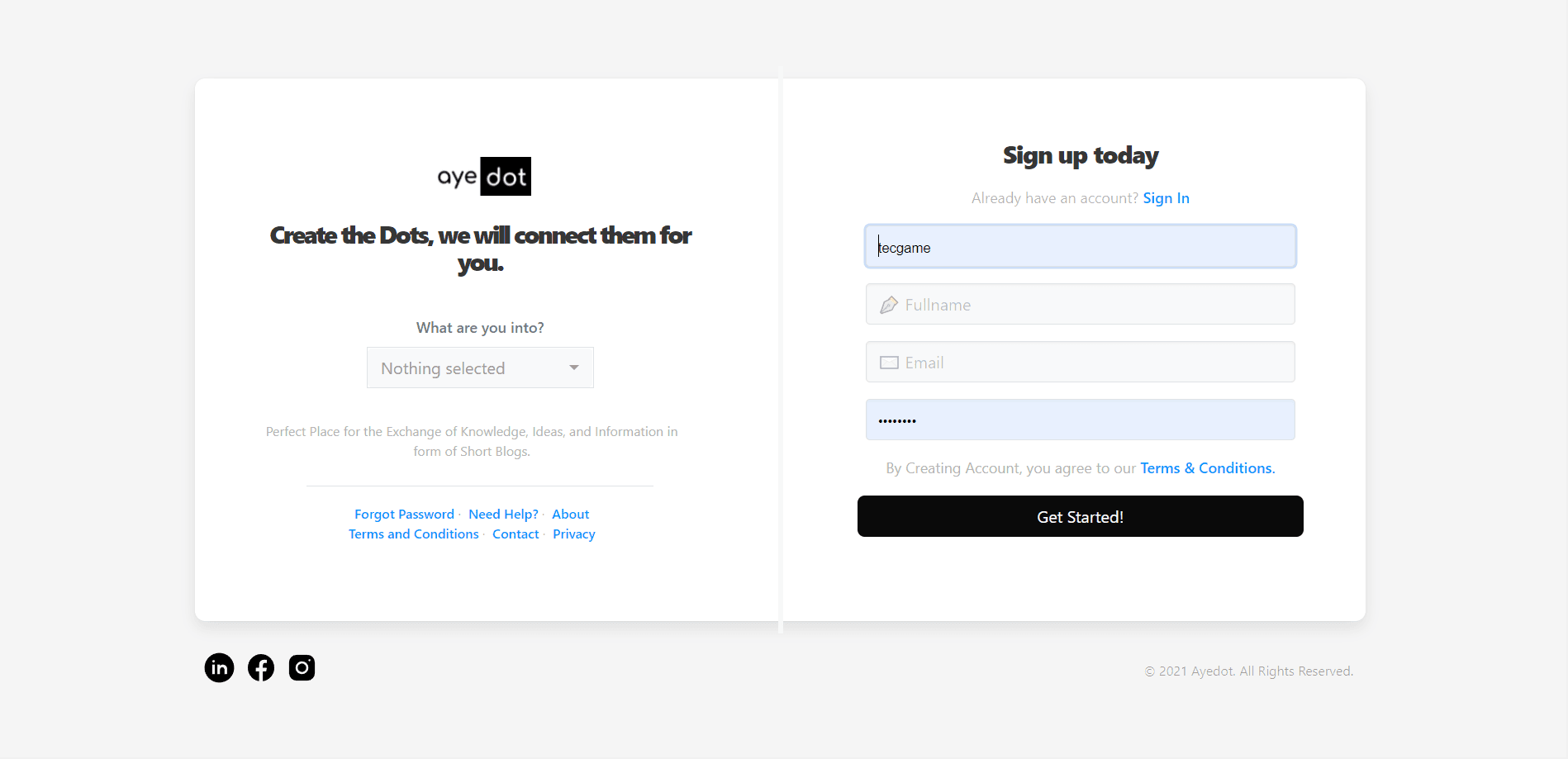AyeDot - A Short Blogging Platform