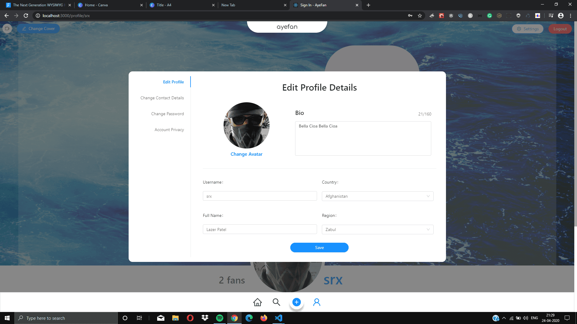 Ayefan - A Social Media Platform